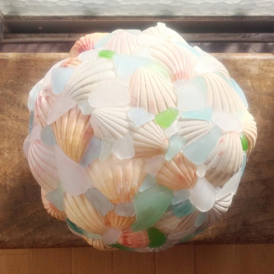 【オーダー】シェルとシーグラスのランプシェード（大） ギフトラッピング対応