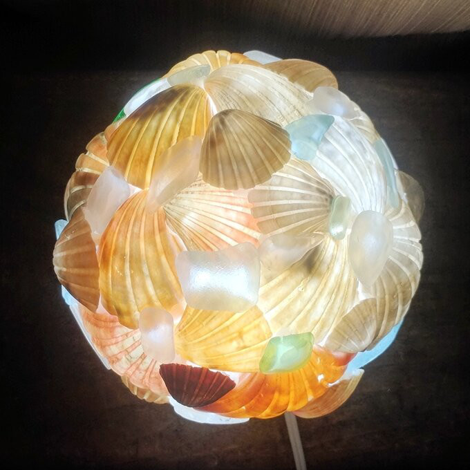 【オーダー】シェルとシーグラスのランプシェード（大） ギフトラッピング対応