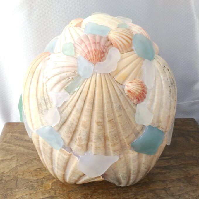 【オーダー】シェルとシーグラスのランプシェード（大） ギフトラッピング対応