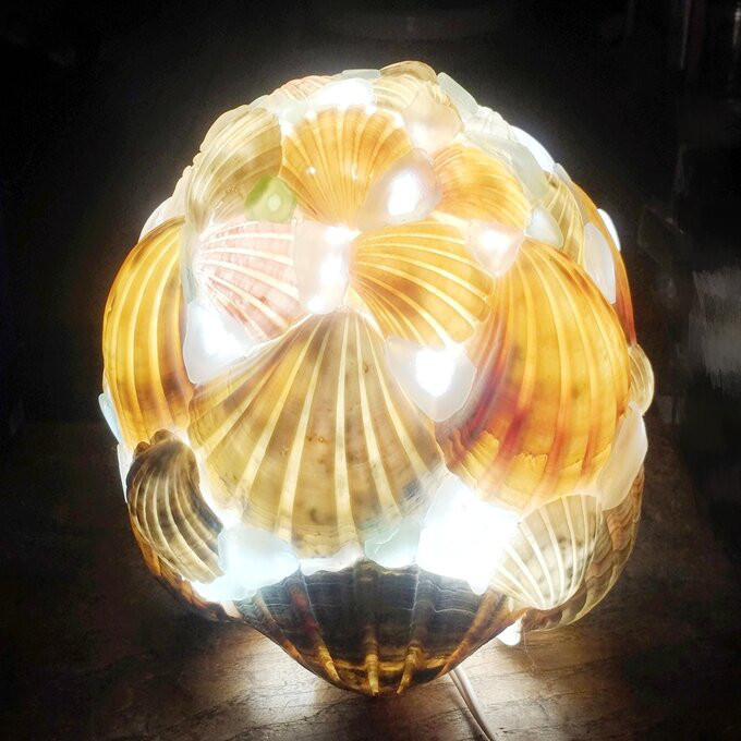 【オーダー】シェルとシーグラスのランプシェード（大） ギフトラッピング対応