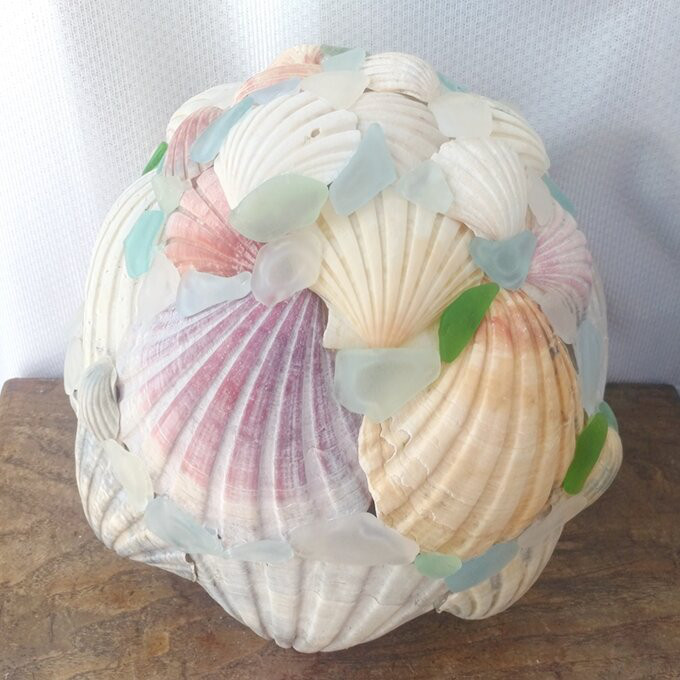【オーダー】シェルとシーグラスのランプシェード（大） ギフトラッピング対応