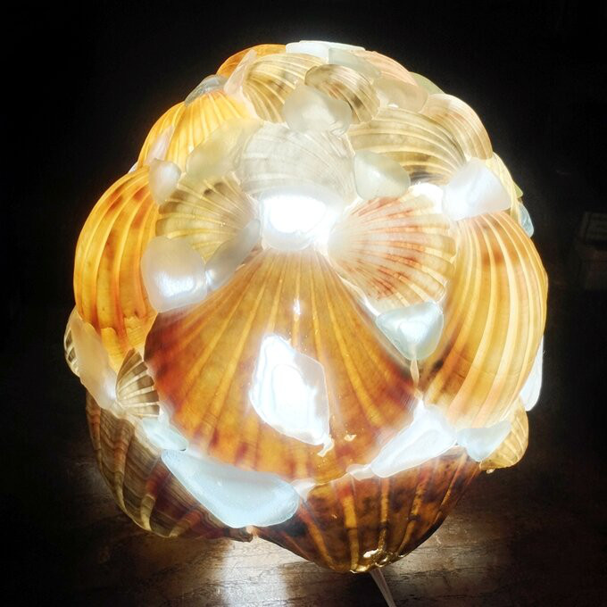 【オーダー】シェルとシーグラスのランプシェード（大） ギフトラッピング対応