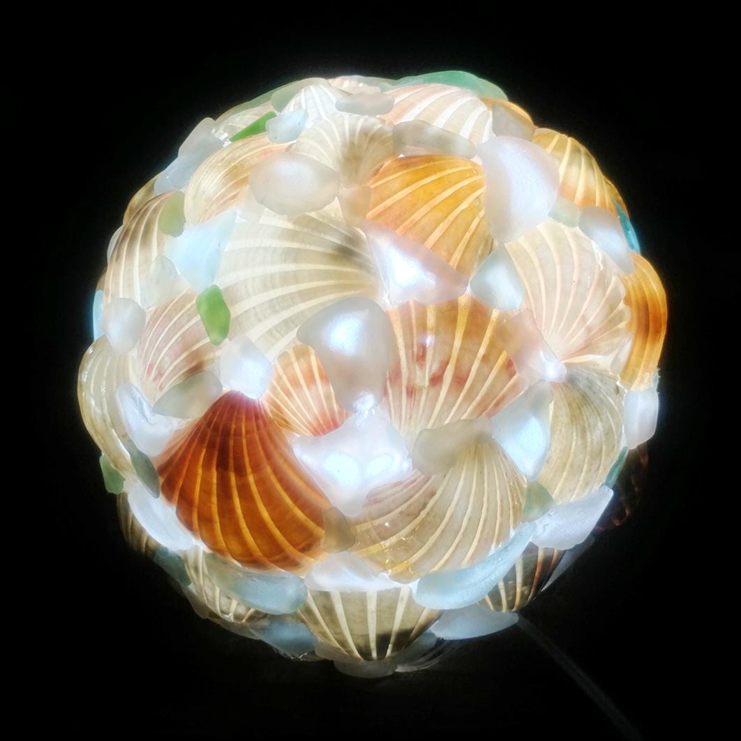 【オーダー】シェルとシーグラスのランプシェード（大） ギフトラッピング対応