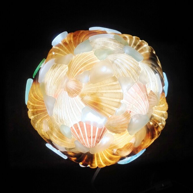 【オーダー】シェルとシーグラスのランプシェード（大） ギフトラッピング対応