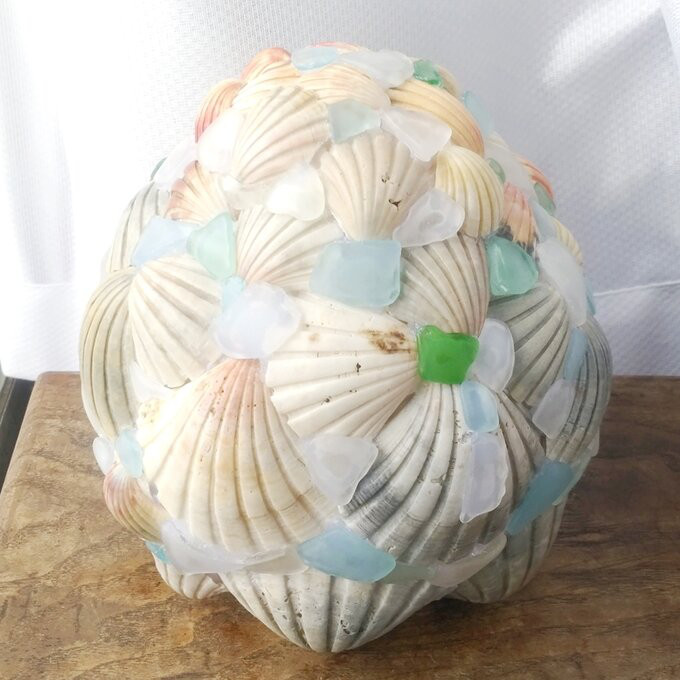 【オーダー】シェルとシーグラスのランプシェード（大） ギフトラッピング対応