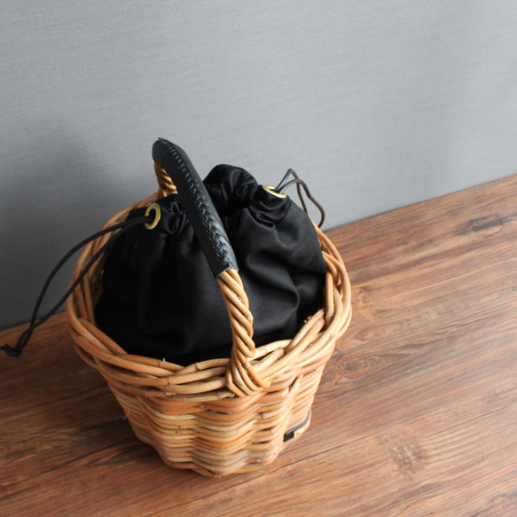 ダブルインナーバッグ （シンプルブラック・ドラム） 巾着 内袋 インバッグ バッグインバッグ 6枚目の画像
