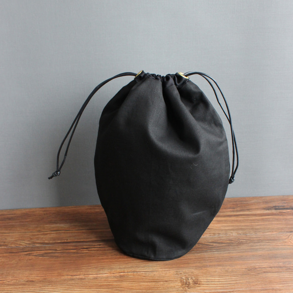 ダブルインナーバッグ （シンプルブラック・ドラム） 巾着 内袋 インバッグ バッグインバッグ 2枚目の画像