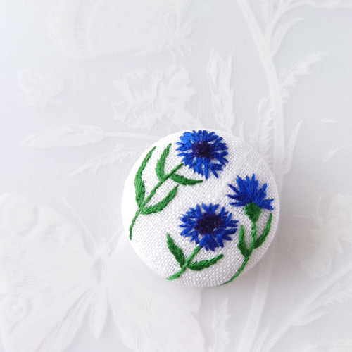特価)くるみボタン 立体刺繍 ブローチ フクロウ・くるみボタン刺繍ブローチ/22 | mimi刺繍 mimi