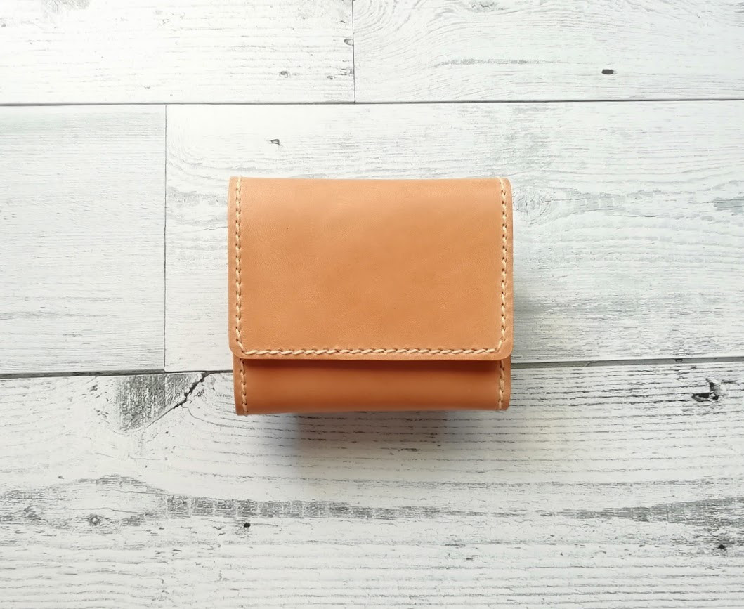 ミニ３つ折り財布（ナチュラルブラウン） 手のひらサイズ 革小物 小銭入れ レザークラフト レザーウォレット