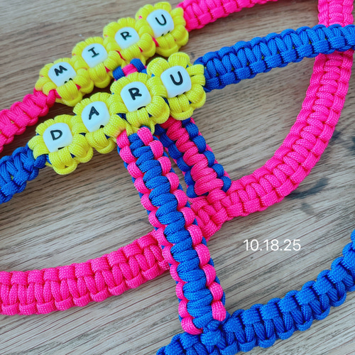 ハンドメイド　ピンク濃淡レザーレース四つ組みリード　ピンクカラー　ハーネスセット 6b8e60bdca32578ce746a22a731fab