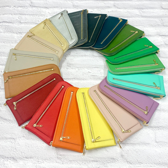 薄くて軽くて大容量なL字長財布 14枚カードポケット 牛革シュリンク レッド 日本製 9枚目の画像