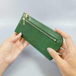 《受注生産》5月末完成予定　薄くて軽くて大容量な長財布 14ZipWallet リザード グリーン　日本製 4枚目の画像