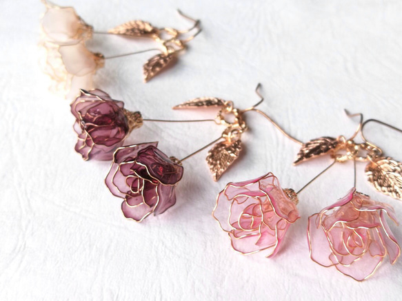 old rose pierced earring /clipped on earring 第4張的照片