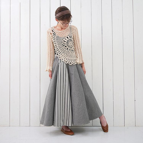 自由にアレンジ サーキュラースカート 小倉織ストライプ 丈80 自由にアレンジスカート】ストライプ～Stripe～＊どんなコーデも