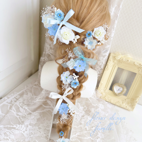 新作 やわらかな気品 ブルー ✧ リボン× 水色 × ホワイト 髪飾り