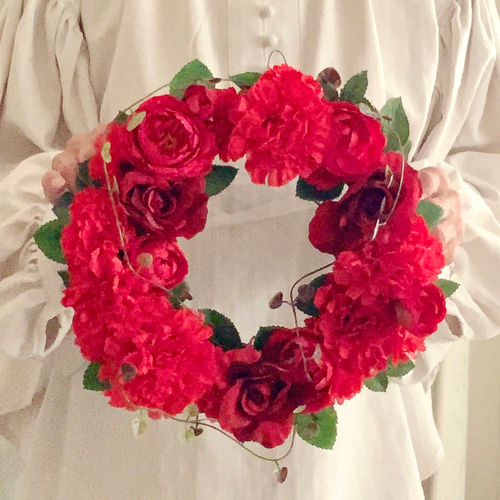赤リース 赤いカーネーションと赤薔薇のリース ギフト 赤 還暦 壁飾り