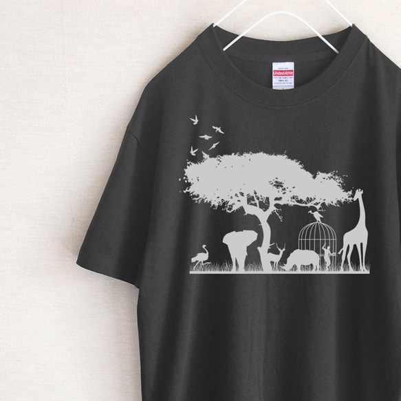 動物たちの動物園　Tシャツ（スミクロ） 1枚目の画像