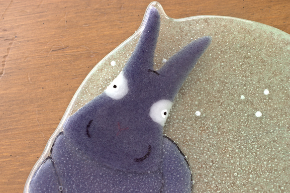 【ガラス】動物小皿 ウサギ ミントグリーン 3枚目の画像