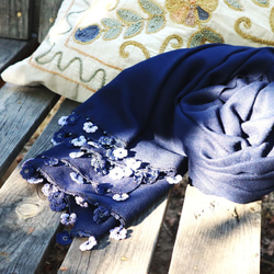 [Made to order] OYA Pashmina shawl [MARY] Navy Blue 第2張的照片