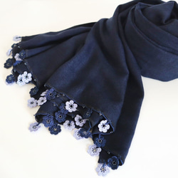 [Made to order] OYA Pashmina shawl [MARY] Navy Blue 第7張的照片