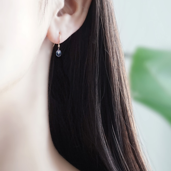 14KGF 雙色坦桑石/黝簾石橢圓形刻面切割耳環 ~Elise 第4張的照片