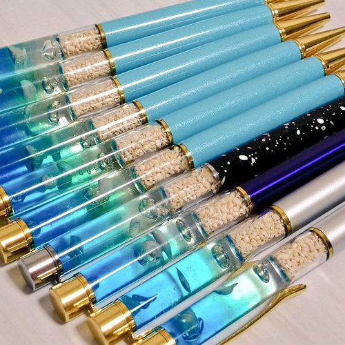 替芯付き】海ボールペン*貝殻*星の砂*レジン*グラデーション*浜辺 ペン