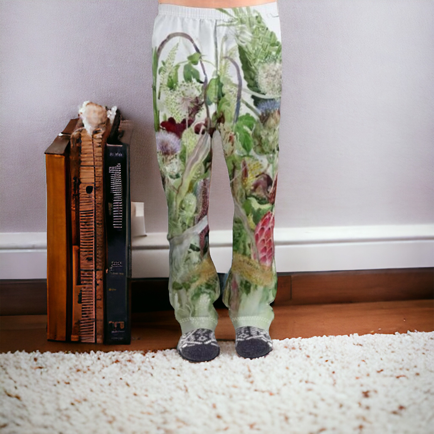 人気❣選べる生地ジャージーorコットン生地　極楽鳥花　レディースパジャマボトム　ロングタイプ  XS～4XL