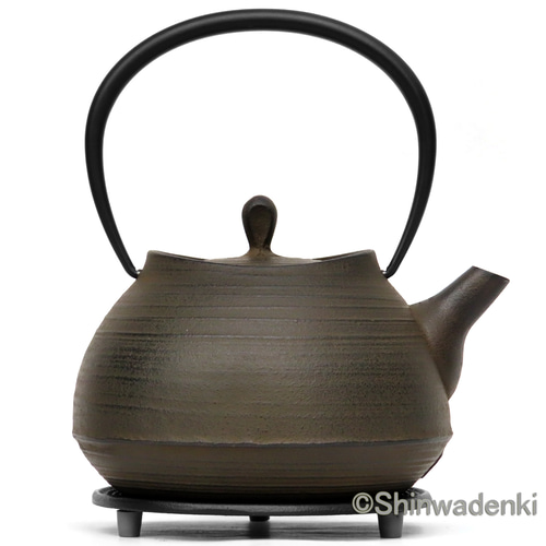 南部鉄器 鉄瓶 刷毛目（さび茶仕上げ）1L 内面素焼き・酸化被膜仕上