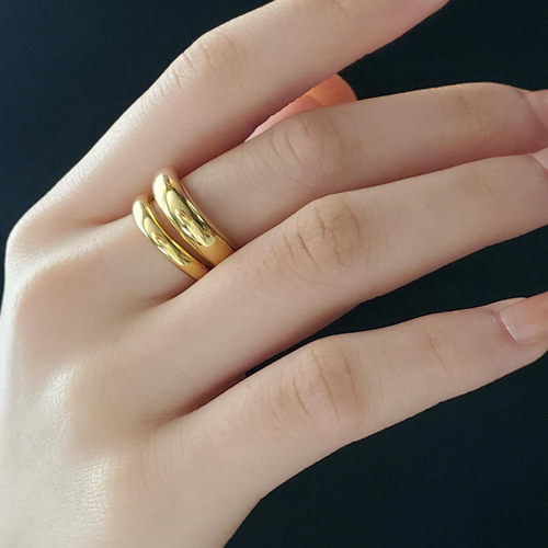 送料無料）ぽってりtwoline 18KGP ゴールドリングRS-43ダブルライン