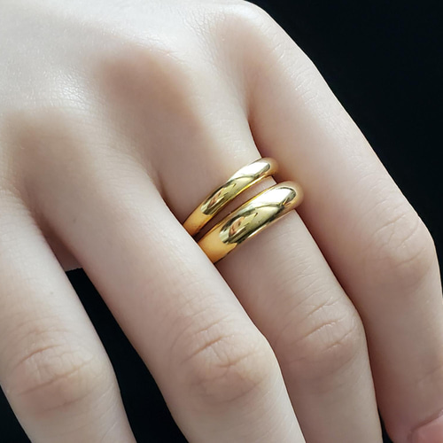 送料無料）ぽってりtwoline 18KGP ゴールドリングRS-43ダブルライン