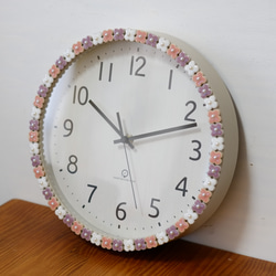 【電波時計に変更可能】美濃焼のお花の掛け時計　ピンク＆パープル 4枚目の画像