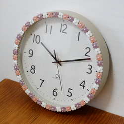 【電波時計に変更可能】美濃焼のお花の掛け時計　ピンク＆パープル 9枚目の画像