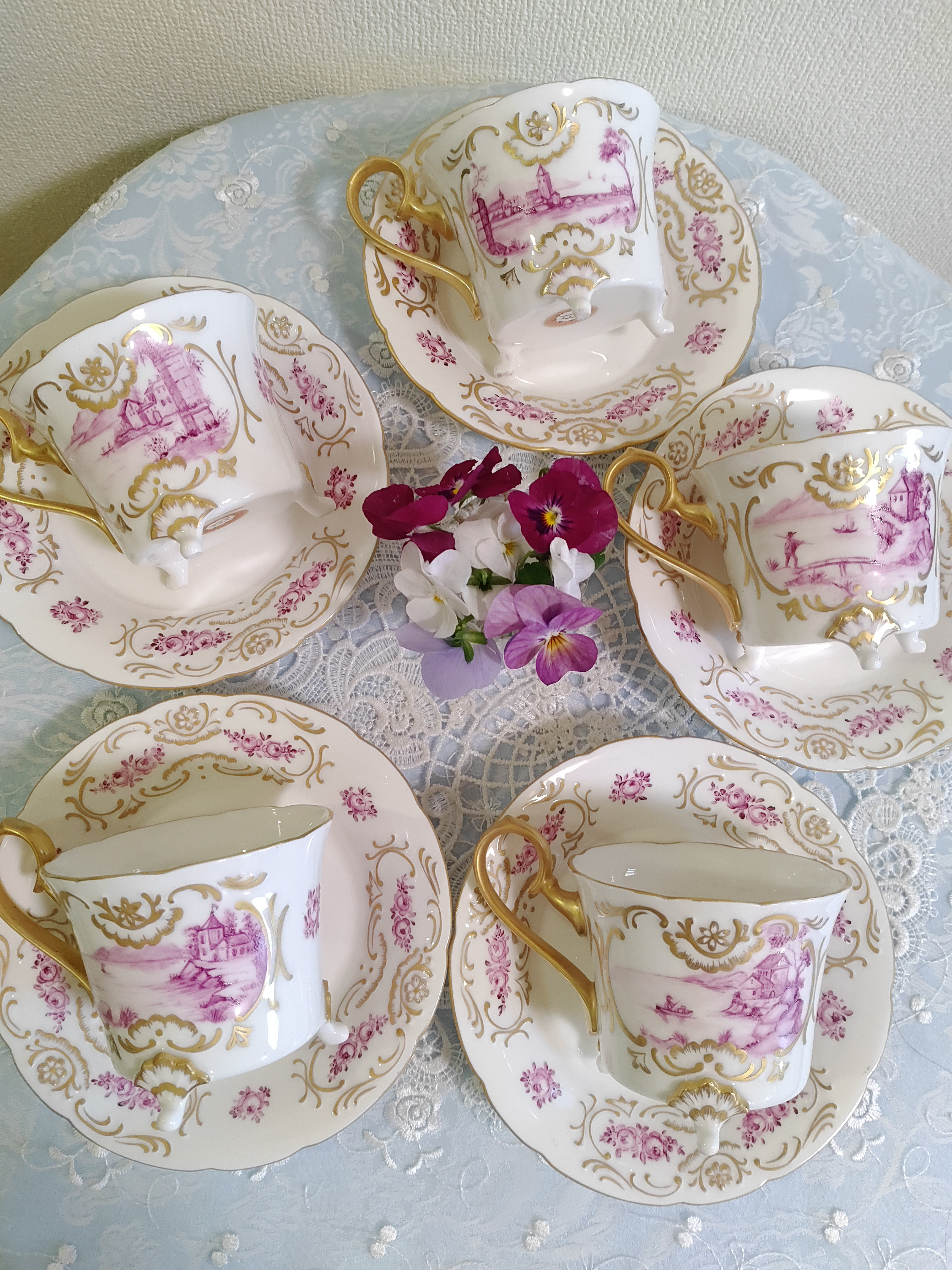 ♡三つ足カップ(5客セット）単色風景