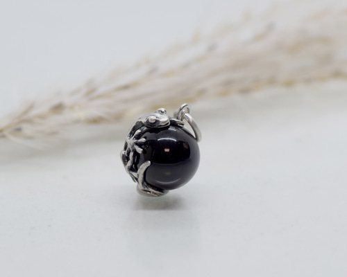 ヤモリ玉ペンダント モリオン(黒水晶) 革ヒモネックレス付き