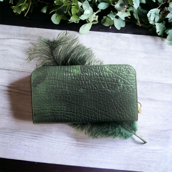 【受注生産】英国高級ナッパレザー　Green mist クラッチ財布 2枚目の画像