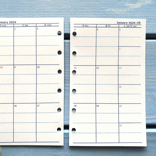 ミニ6 見開き3週間ブロック型予定表 2024-2025 システム手帳リフィル