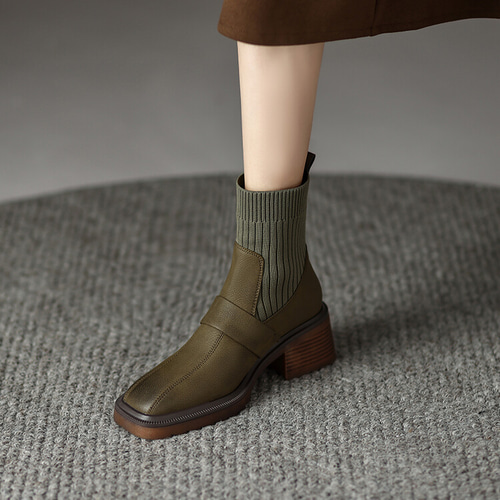 ☆人気商品☆ ニットとレザーソックスブーツ レディース 2color