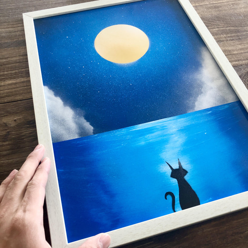 満月の下の猫」 風景画 絵画 AKI SPRAY PAINT 通販 10141830