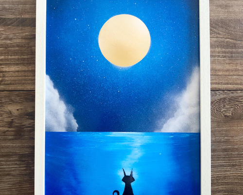 満月の下の猫」 風景画 絵画 AKI SPRAY PAINT 通販 10141830