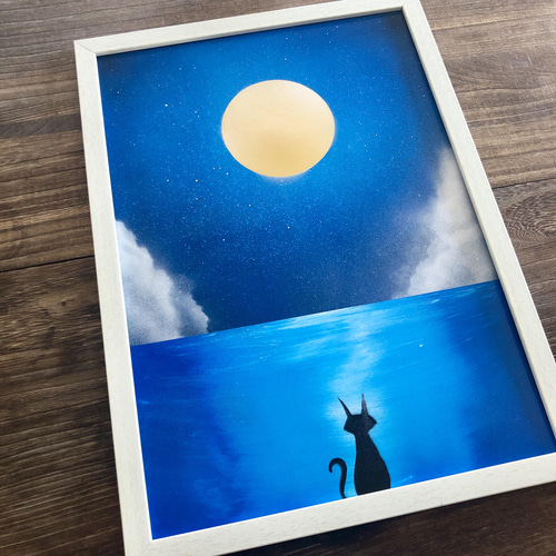 絵画　月 グラフィックアート 壁掛け おしゃれ 絵画 額付き 新築祝い 誕生