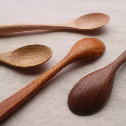 口当たりの良いデザートスプーン4樹種 カトラリー 家具工房Tabineko