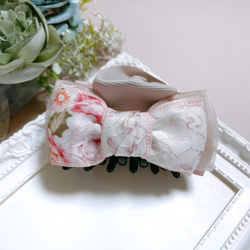 バンスクリップ リボン 花柄 ピンク ヘアアクセサリー セレモニー フォーマル 髪飾り 10枚目の画像
