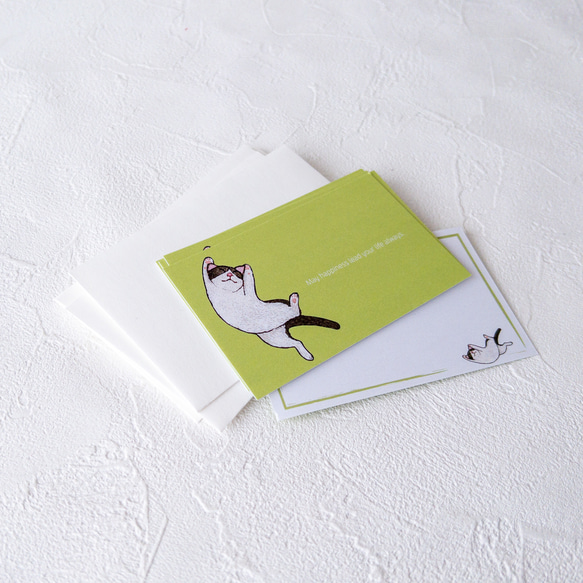 メッセージカード封筒セット （バンザイ猫） 5枚目の画像