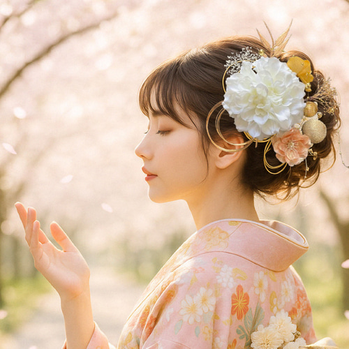 A 髪飾り ウエディング 成人式 卒業式 入園式 両サイドに華やぐ髪飾り 成人式 前撮り ダリア ホワイト 卒業式 結婚式