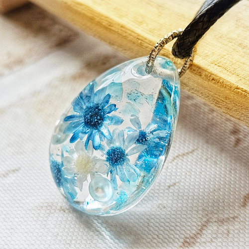 琉球ガラス入り》スイートブルーなしずくネックレスmarry.c's