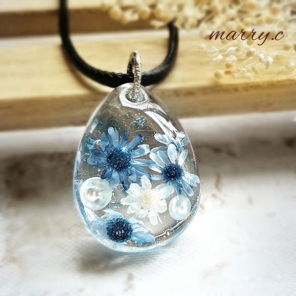 琉球ガラス入り》スイートブルーなしずくネックレスmarry.c's