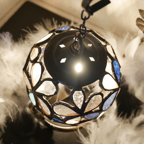 ✴︎:.｡.再販♪ 青の幻想：ステンドグラスの花灯 スタンドライト