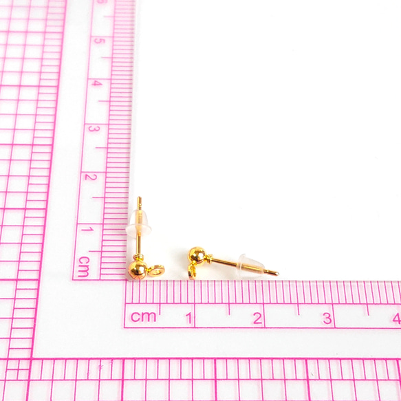 【30個】 3mm丸玉＋カン付き  ピアスパーツ  シリコンキャッチ付き  ゴールド 2枚目の画像