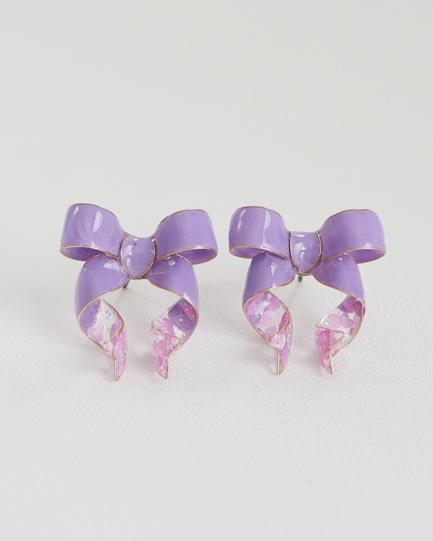 Mリボン　ミルキーラベンダー×ピンクハート　ピアス＆イヤリング デートやお出かけに　女性らしく上品なカラー