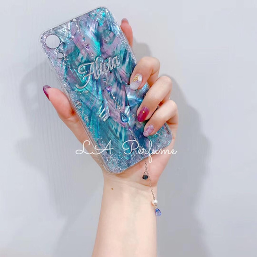 名入れ♡天然シェル キラキララメ✨ドロップハートチャーム 付き